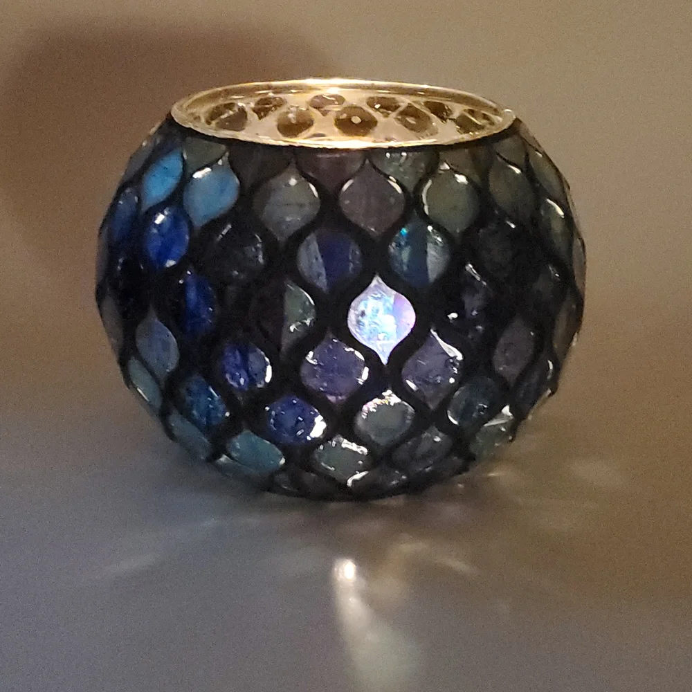 Iridescent Mosaic Glass Candle Holder, Vase, Bowl, Candy Dish NWOT 19